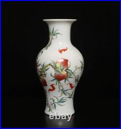 36CM Qianlong Signed Antique Chinese Famille Rose Vase Withpeach