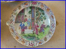 3x Antique Chinese Food Warming Plate Dish Famille Rose 1800 Daoguang Qianlong