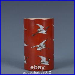 4.5 Old Porcelain Qing dynasty qianlong mark gilt famille rose crane Brush Pot