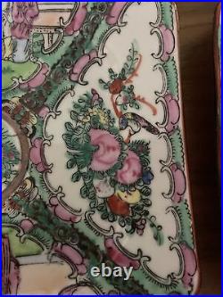 4 Vtg. Famille Rose Medallion Chinese Da Qing Qianlong Nian Zhi Square Plate 8