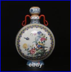 41.5CM Qianlong Signed Old Antique Chinese Famille Rose Vase Withbird