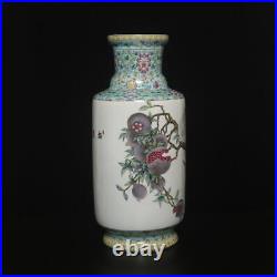 42.5CM Qianlong Signed Antique Chinese Famille Rose Vase Withbirds