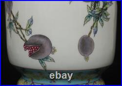 42.5CM Qianlong Signed Antique Chinese Famille Rose Vase Withbirds