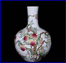 48CM Qianlong Signed Old Chinese Famille Rose Vase Withpeach N342