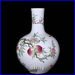 48CM Qianlong Signed Old Chinese Famille Rose Vase Withpeach N342