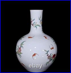 48CM Qianlong Signed Old Chinese Famille Rose Vase Withpeach N342