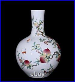 48CM Qianlong Signed Old Chinese Famille Rose Vase Withpeach N342