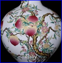 48CM Qianlong Signed Old Chinese Famille Rose Vase Withpeach N342