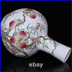 48CM Qianlong Signed Old Chinese Famille Rose Vase Withpeach N342