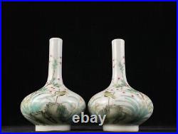 5.5 Antique dynasty Porcelain qianlong mark pair famille rose flower plant vase