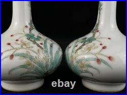 5.5 Antique dynasty Porcelain qianlong mark pair famille rose flower plant vase