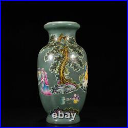 5.9 Chinese Porcelain qing dynasty qianlong mark famille rose elderly Pine Vase