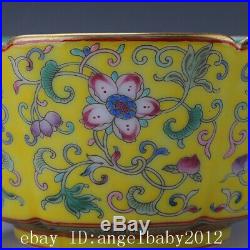 5.9 Old Chinese Porcelain qianlong gilt yellow famille rose Lotus flower bowl