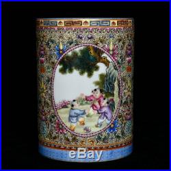 5 Qianlong Marked Old China Famille Rose Porcelain Tongzi Brush Pot Pencil Vase