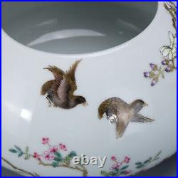 6.2 old china porcelain Qing dynasty qianlong mark famille rose flower bird pot
