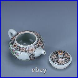 6.4 Old porcelain qing dynasty qianlong mark famille rose flower bird teapot