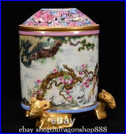 6.8 Qing Qianlong Chinese Famille rose Porcelain Flower Bird 3 Sheep censer