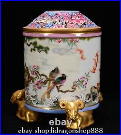 6.8 Qing Qianlong Chinese Famille rose Porcelain Flower Bird 3 Sheep censer