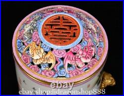 6.8 Qing Qianlong Chinese Famille rose Porcelain Flower Bird 3 Sheep censer