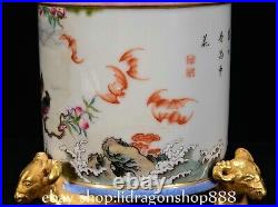 6.8 Qing Qianlong Chinese Famille rose Porcelain Flower Bird 3 Sheep censer