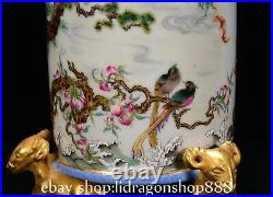 6.8 Qing Qianlong Chinese Famille rose Porcelain Flower Bird 3 Sheep censer