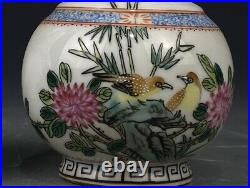 6.9 Antique dynasty Porcelain qianlong mark pair famille rose flower bird vases