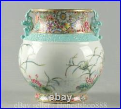 6 Qianlong Chinese Famille rose Porcelain Flower Lotus Cranes 2 Ear Bottle Vase