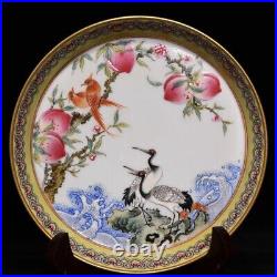 6 Qianlong Chinese Famille rose Porcelain Peach Crane Tray Bowl Cup Set