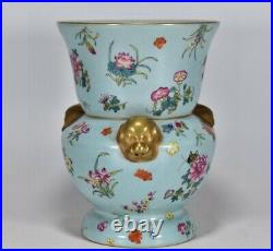 7.1 China Old dynasty Porcelain Qianlong mark famille rose flowers plants vase