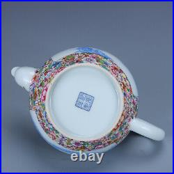 7.2 Old China porcelain qing dynasty qianlong mark famille rose flower teapot