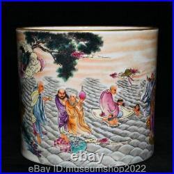 7.6Old Chinese Qianlong Marked Famile Rose Porcelain Eighteen Arhats Brush Pot