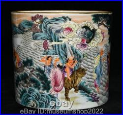 7.6Old Chinese Qianlong Marked Famile Rose Porcelain Eighteen Arhats Brush Pot