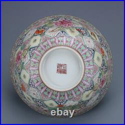 7.8 Antique Old China porcelain qianlong mark famille rose flower bowl