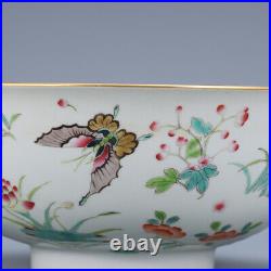7.8 old porcelain Qing dynasty qianlong mark famille rose butterfly flower bowl