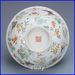 7.8 old porcelain Qing dynasty qianlong mark famille rose butterfly flower bowl