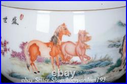 7 Qianlong Marked Chinese Famille rose Porcelain Eight 8 Horse Jar Pot Bowl