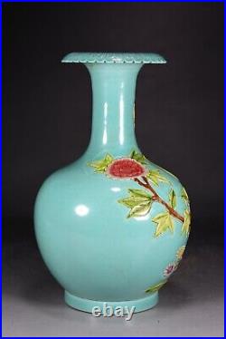 8.3 A pair Porcelain qing dynasty qianlong mark famille rose flower bird Vase