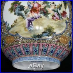 8.4 Qianlong Marked Old China Famille Rose Porcelain Kids Tongzi Pot Jar Crock