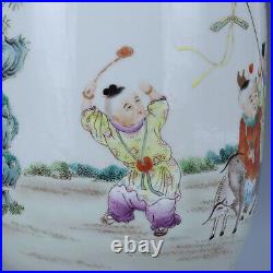 8.6 Old China porcelain qing dynasty qianlong mark famille rose baby play vase