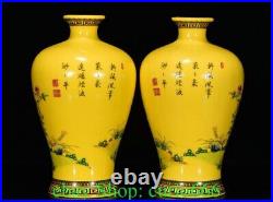 8.6'' Old Qing Qianlong Famille Rose Porcelain Flower Bird Bottle Vase Pair