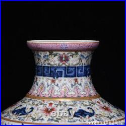 8.8 Old China Porcelain Qing dynasty qianlong mark famille rose flower bat Vase