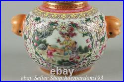 8.8 Qianlong Chinese Colour enamels Porcelain Tongzi Gourd Kettle Bottle Vase