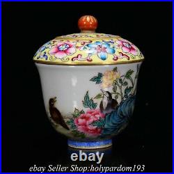 8.8 Qianlong Marked Chinese Famille rose Porcelain Flower Bird Kettle Cup Plate