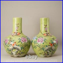 8.8 Qianlong Marked Chinese Famille rose Porcelain Flower Bird Vase Bottle