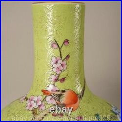 8.8 Qianlong Marked Chinese Famille rose Porcelain Flower Bird Vase Bottle