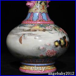 8 Antique Porcelain Qing dynasty qianlong mark famille rose Mandarin Duck Vase