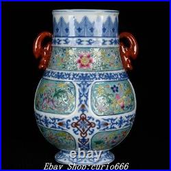 8'' Qianlong Blue White Famille Rose Porcelain Flower Pattern Bottle Vase Pair