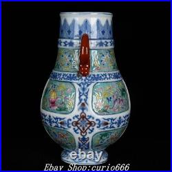 8'' Qianlong Blue White Famille Rose Porcelain Flower Pattern Bottle Vase Pair