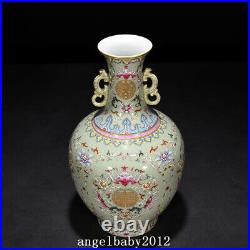 8 Qing dynasty qianlong mark Porcelain famille rose flower bat double ear Vase
