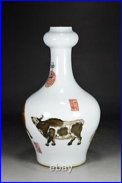 9.1 A pair China Porcelain qing dynasty qianlong mark famille rose cattle Vase